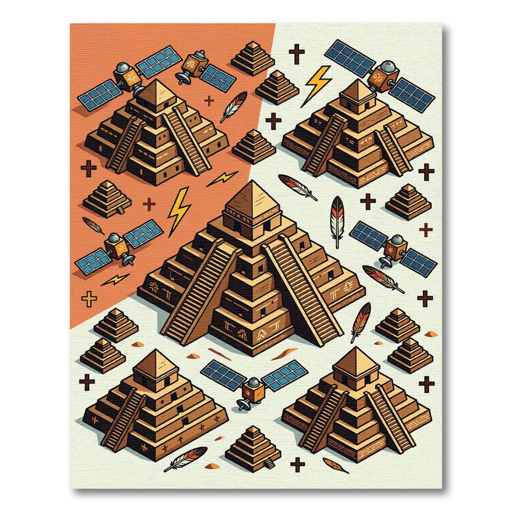 Geometric Aztec Satellite Pyramid Earthen Rug