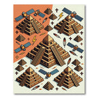 Geometric Aztec Satellite Pyramid Earthen Rug
