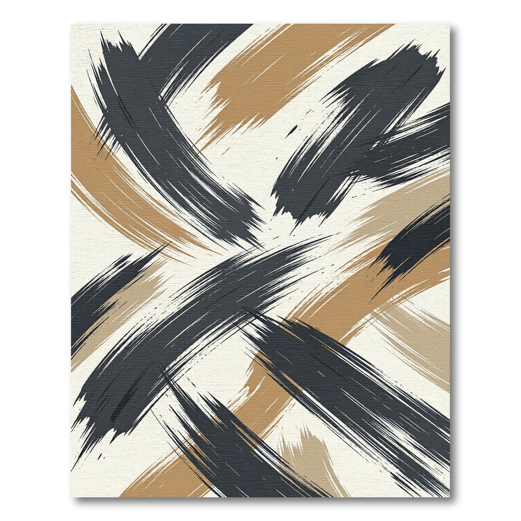 Modern Charcoal and Ochre Abstract Brushstroke Rug