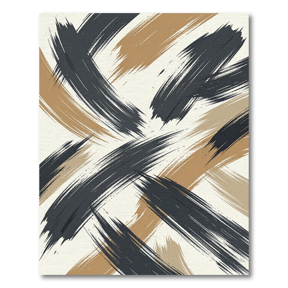 Modern Charcoal and Ochre Abstract Brushstroke Rug