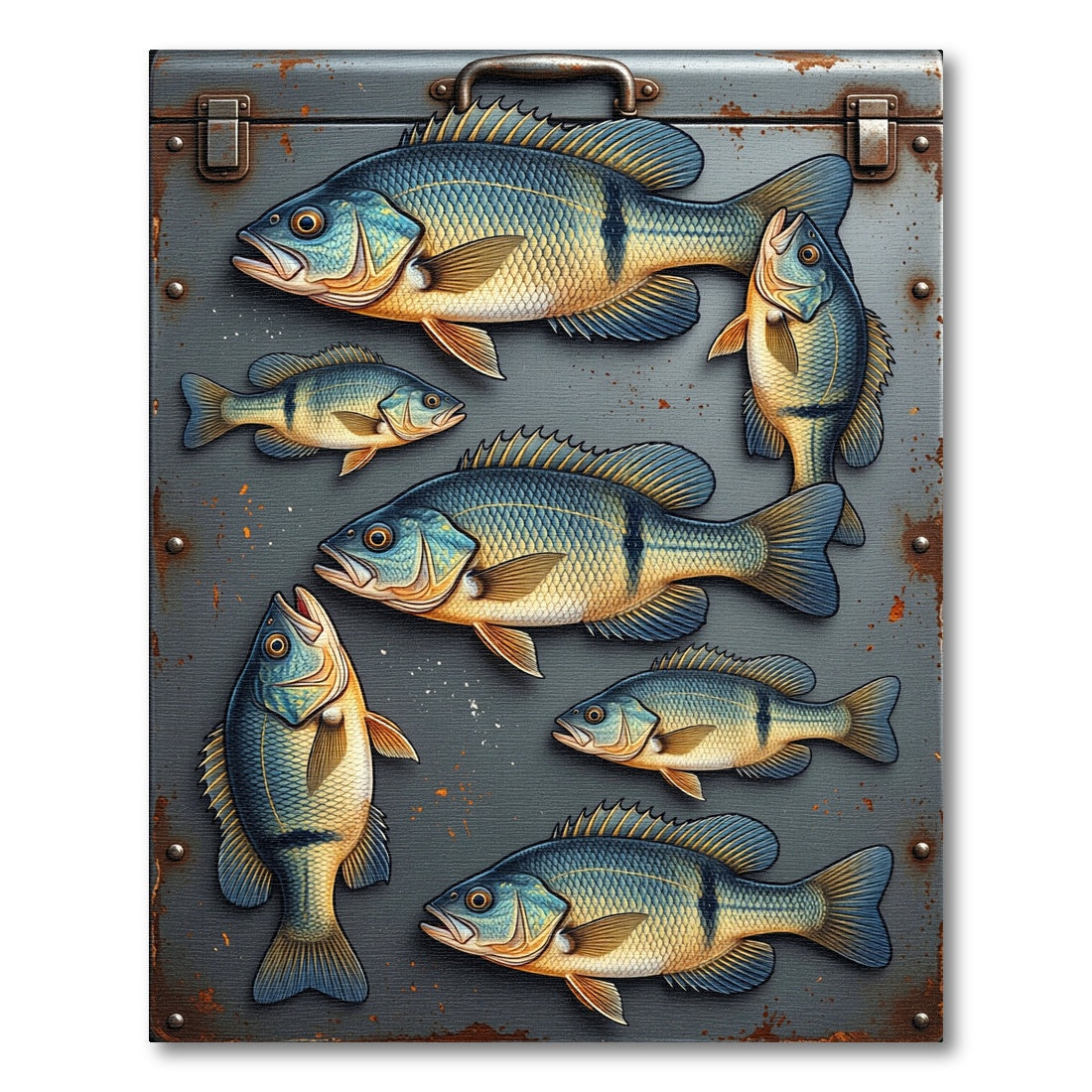 Blue Fish On Industrial Steel Wall Rug