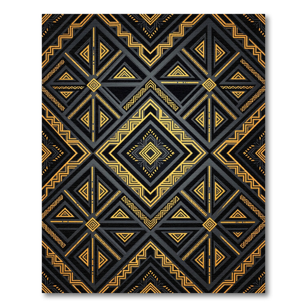 Luxurious Black and Gold Geometric Lattice Rug