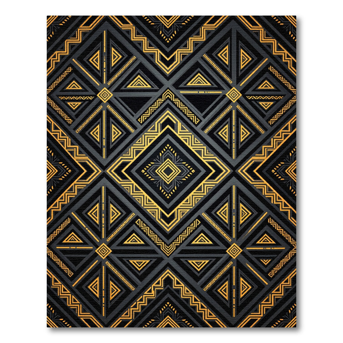 Luxurious Black and Gold Geometric Lattice Rug