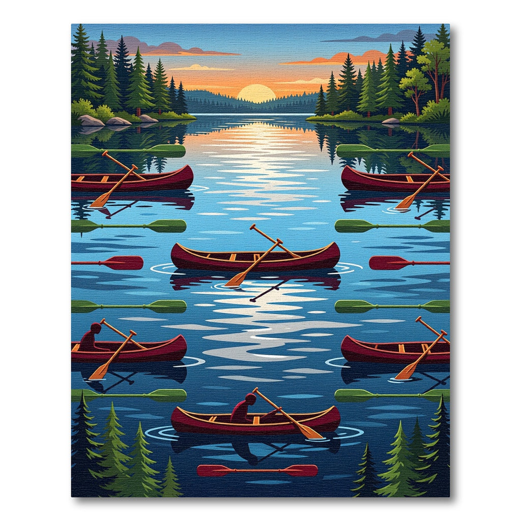 Sunset Canoe Lake Valley Scenic Landscape Rug