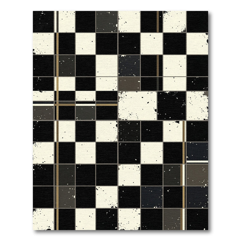 Monochrome Checkered Grid Speckled Area Rug