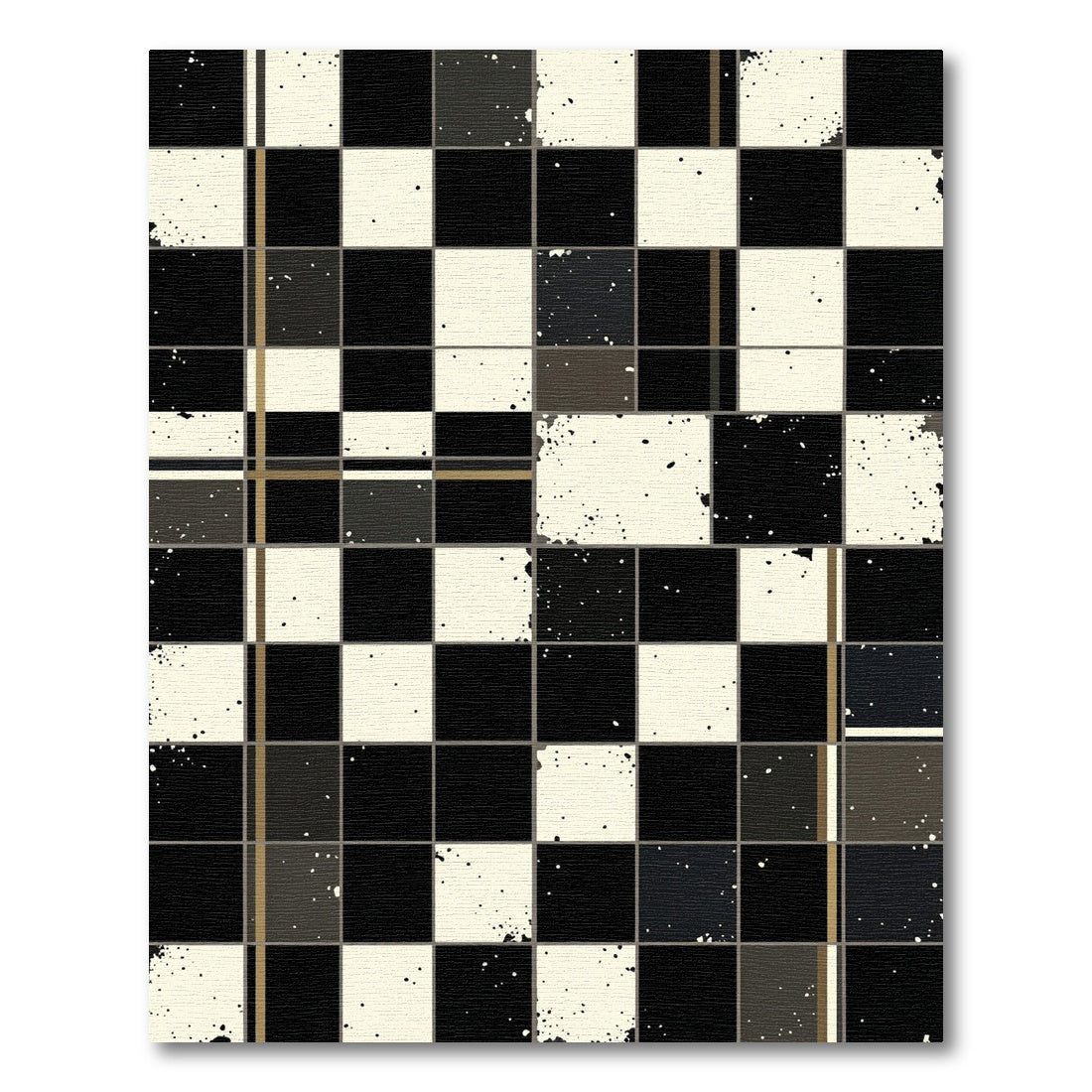 Monochrome Checkered Grid Speckled Area Rug