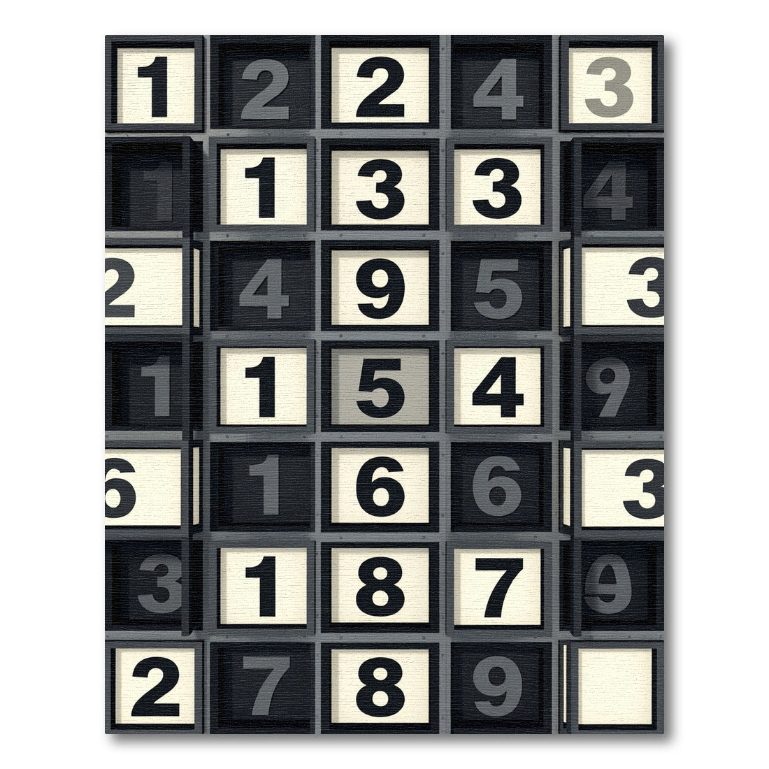 Monochromatic Grid Numerical Typographic Art Rug