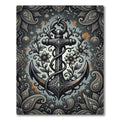 Ornate Floral Anchor Dark Grey Tapestry Rug