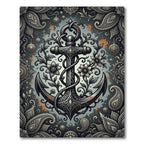 Ornate Floral Anchor Dark Grey Tapestry Rug