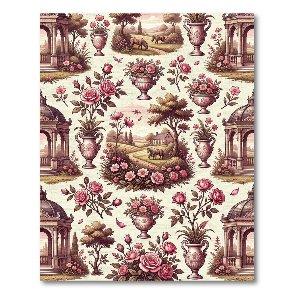 Romantic Pink Roses Garden Scene Rug