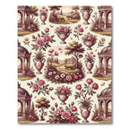 Romantic Pink Roses Garden Scene Rug