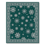 Teal White Snowflake Border Rug