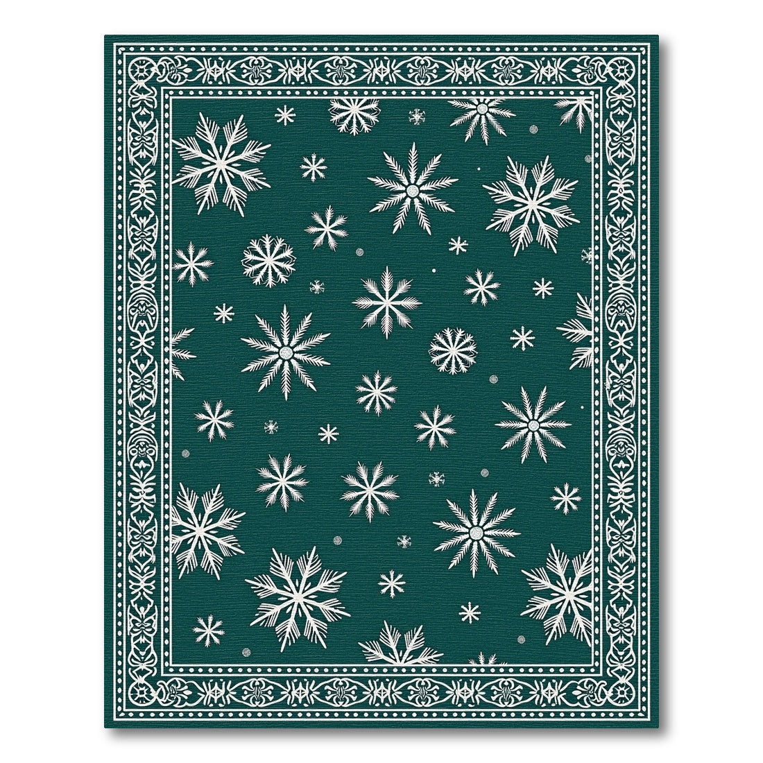 Teal White Snowflake Border Rug