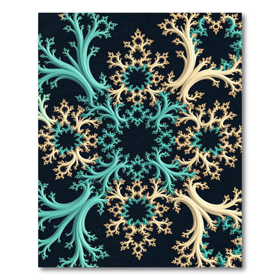 Teal and Cream Fractaled Swirl Art Rug