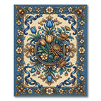 Ornate Blue Golden Floral Garland Rug