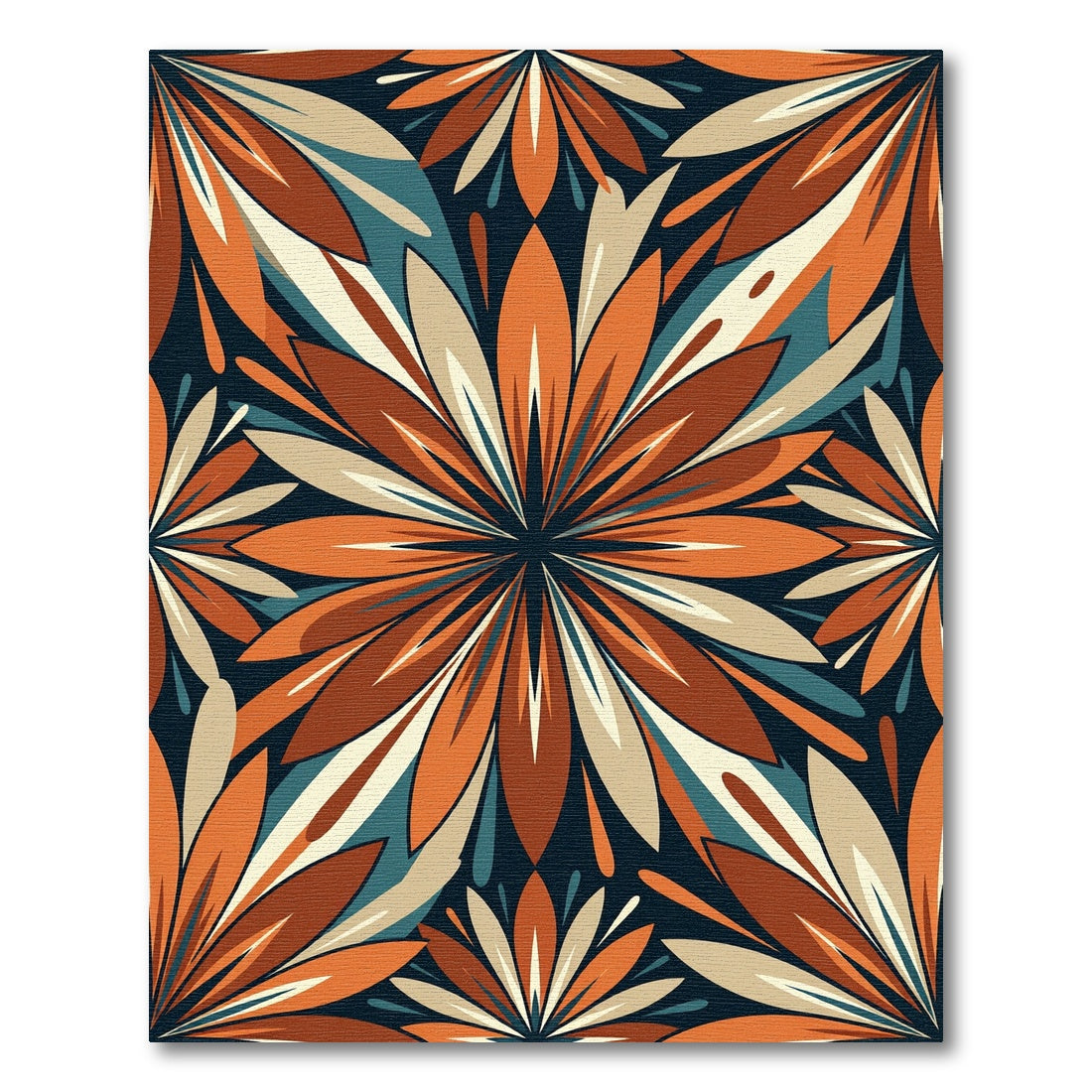 Retro Terracotta Floral Burst Art Rug