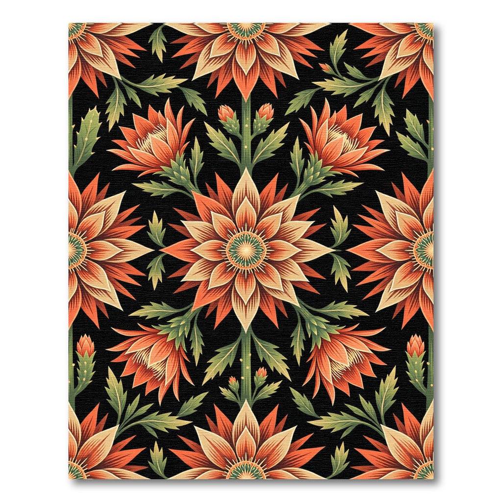 Ornate Orange Floral Art Nouveau Rug