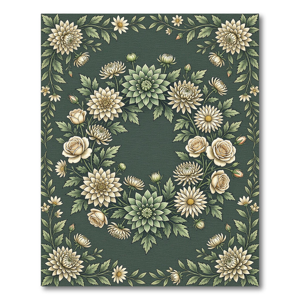 Elegant Sage Green Floral Wreath Rug