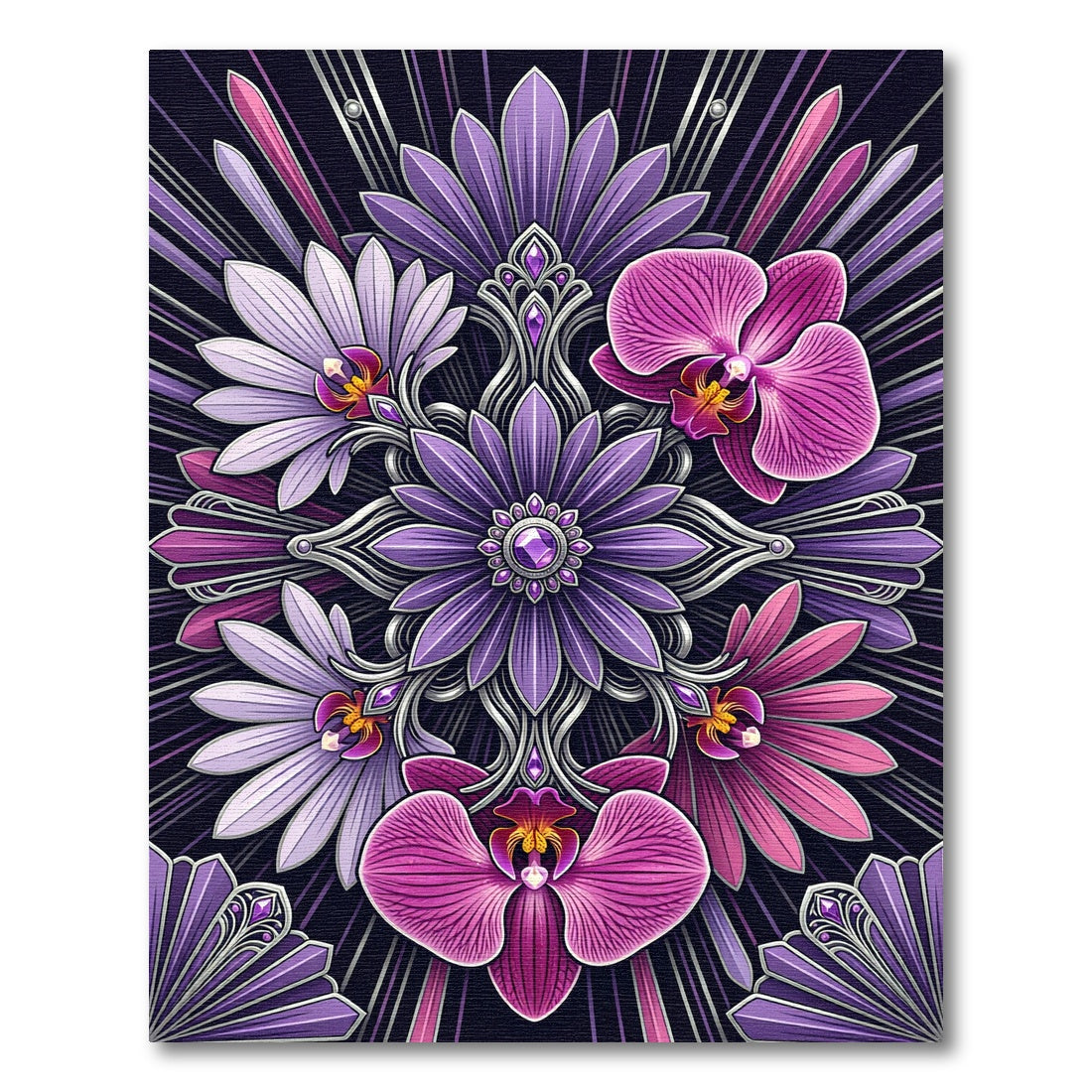 Ornate Purple Orchid Gemstone Mandala Rug