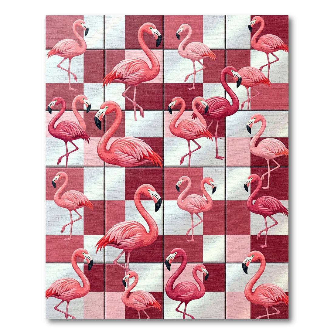Vibrant Pink Flamingo Checkered Art Rug