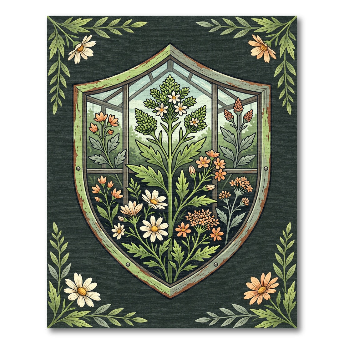 Botanical Greenhouse Shield Meadow Art Rug