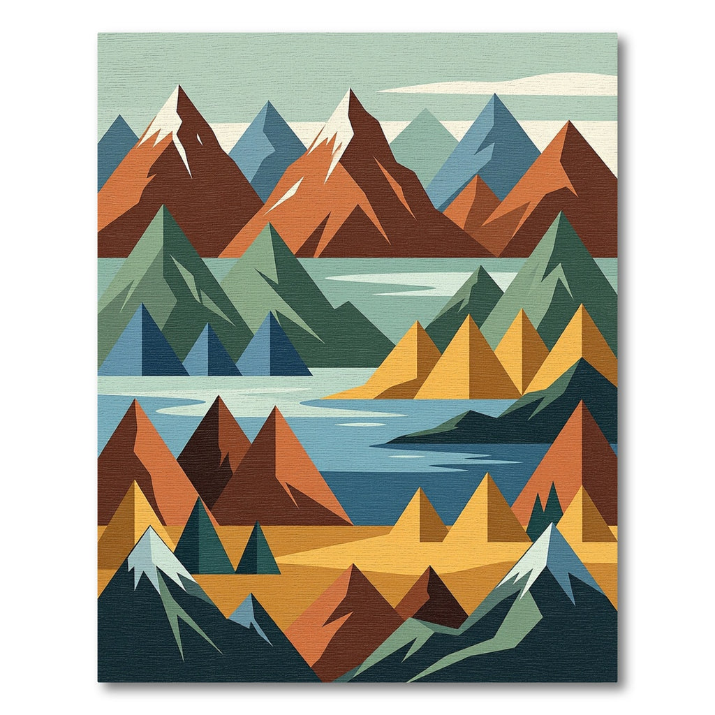 Earthy Geometric Mountain Landscape Rug