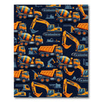 Vibrant Orange Construction Vehicle Fleet Rug