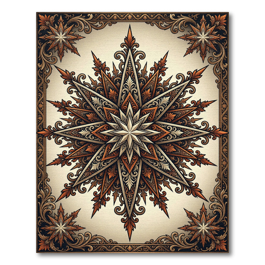 Ornate Amber Starburst Medallion Rug