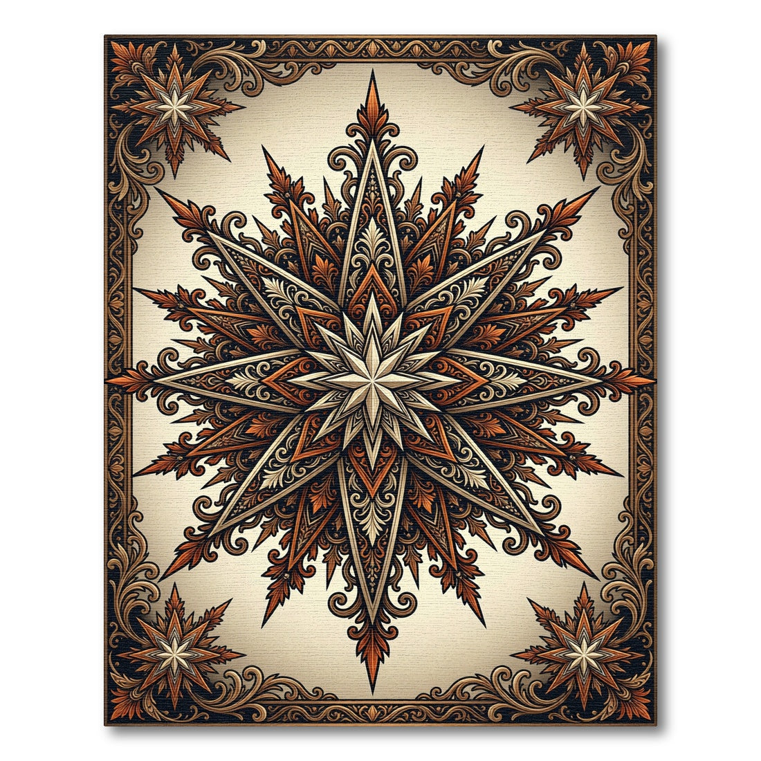 Ornate Amber Starburst Medallion Rug