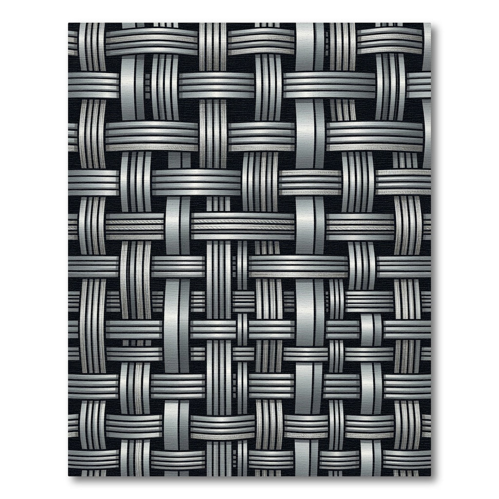 Metallic Silver Interwoven Geometric Grid Rug