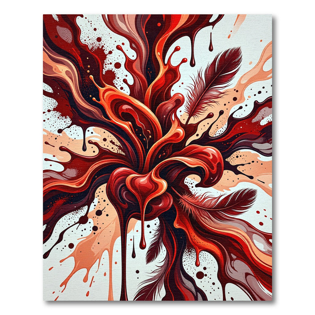 Abstract Crimson Liquid Flow and Feathers Rug