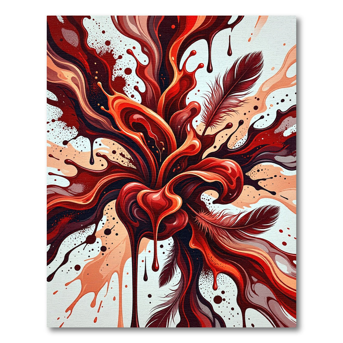 Abstract Crimson Liquid Flow and Feathers Rug