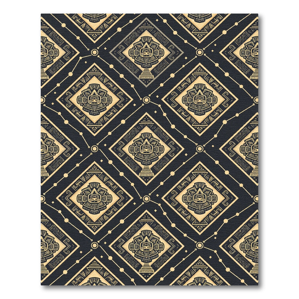 Aztec Gold Black Geometric Sun Diamond Rug