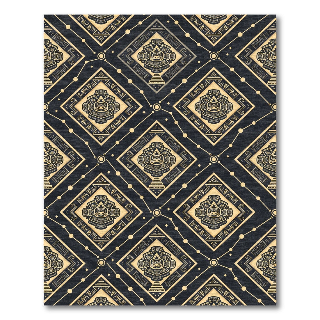 Aztec Gold Black Geometric Sun Diamond Rug