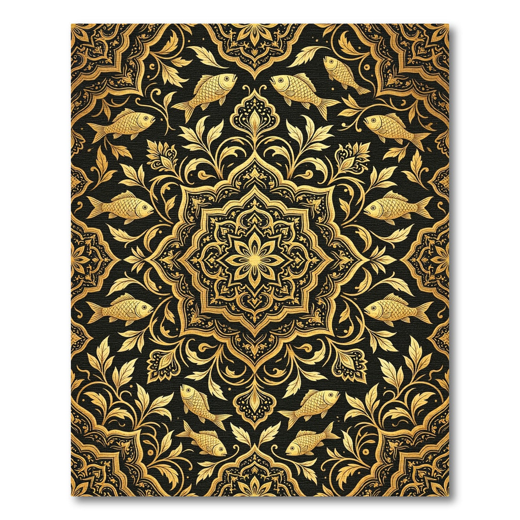 Golden Koi Fish Ornate Mandala Swirl Rug