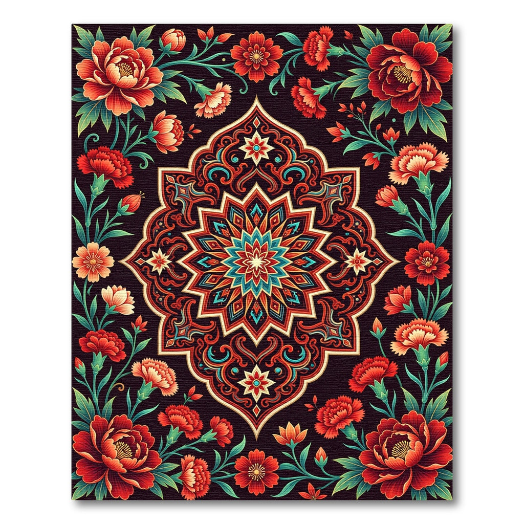 Vibrant Red Floral Medallion Rug