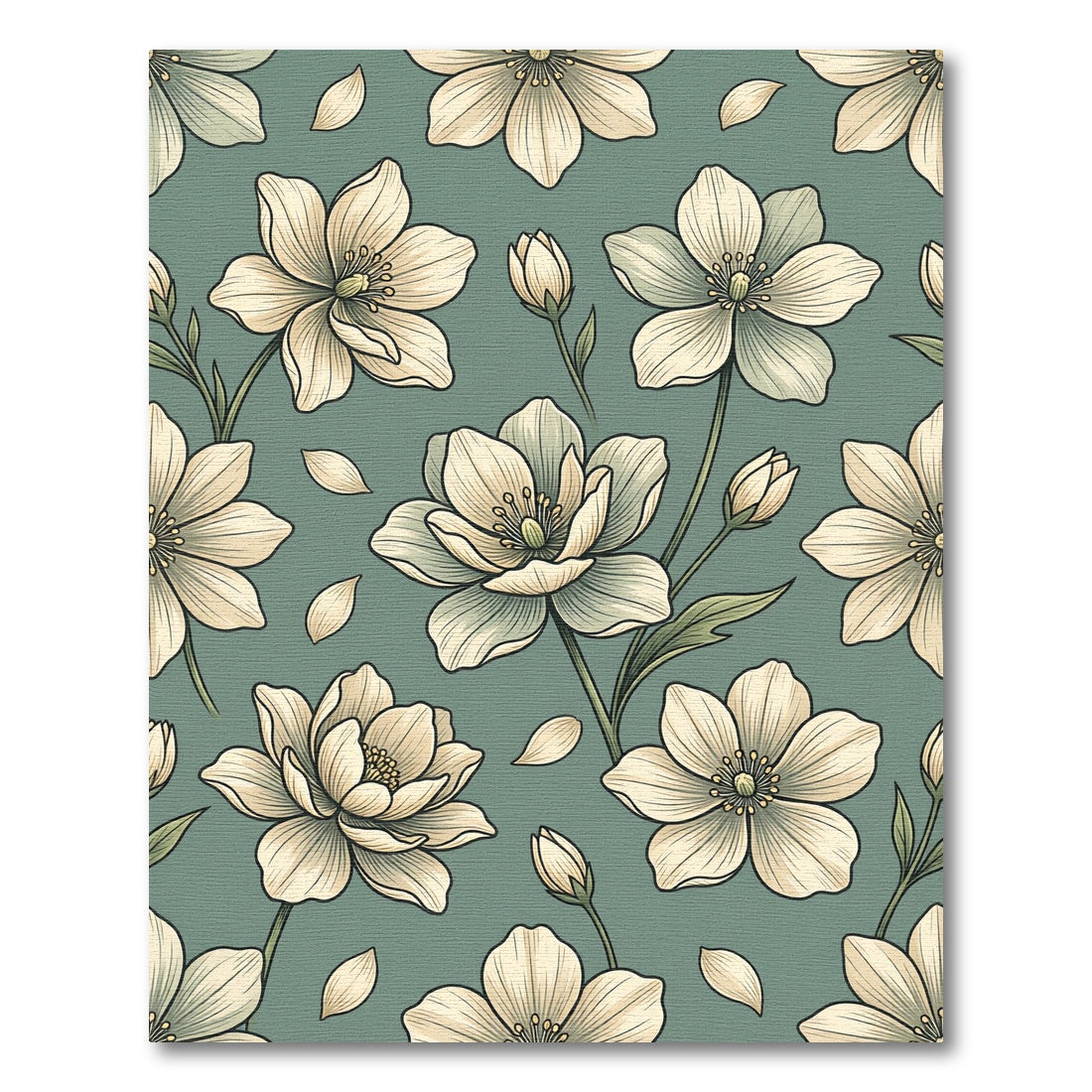 Soft Sage Botanical Petal Tapestry Rug