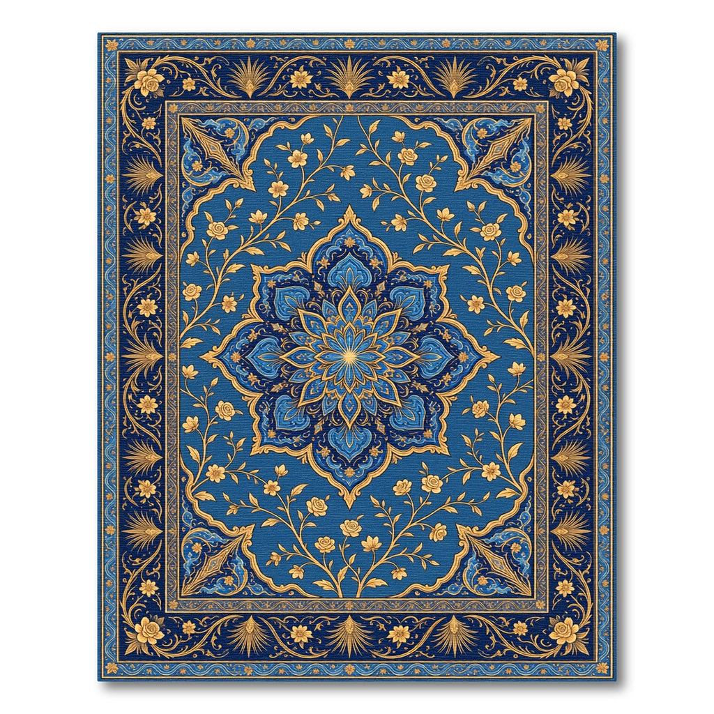 Ornate Cobalt Floral Medallion Blossom Rug