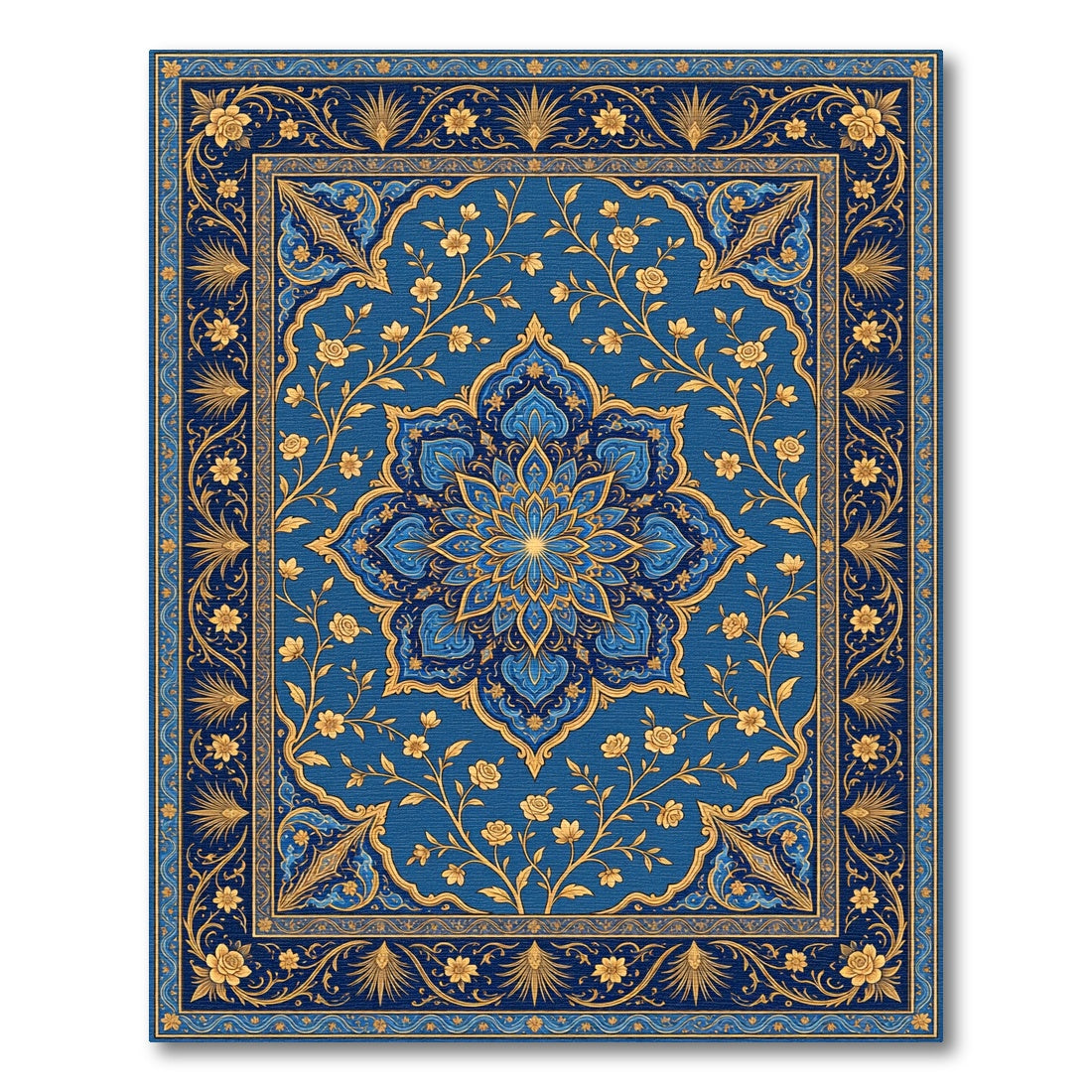 Ornate Cobalt Floral Medallion Blossom Rug