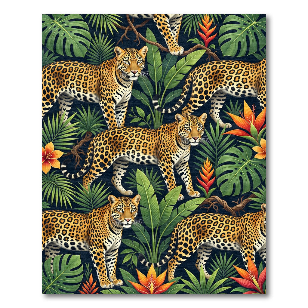 Vibrant Leopard Jungle Botanical Repeat Rug