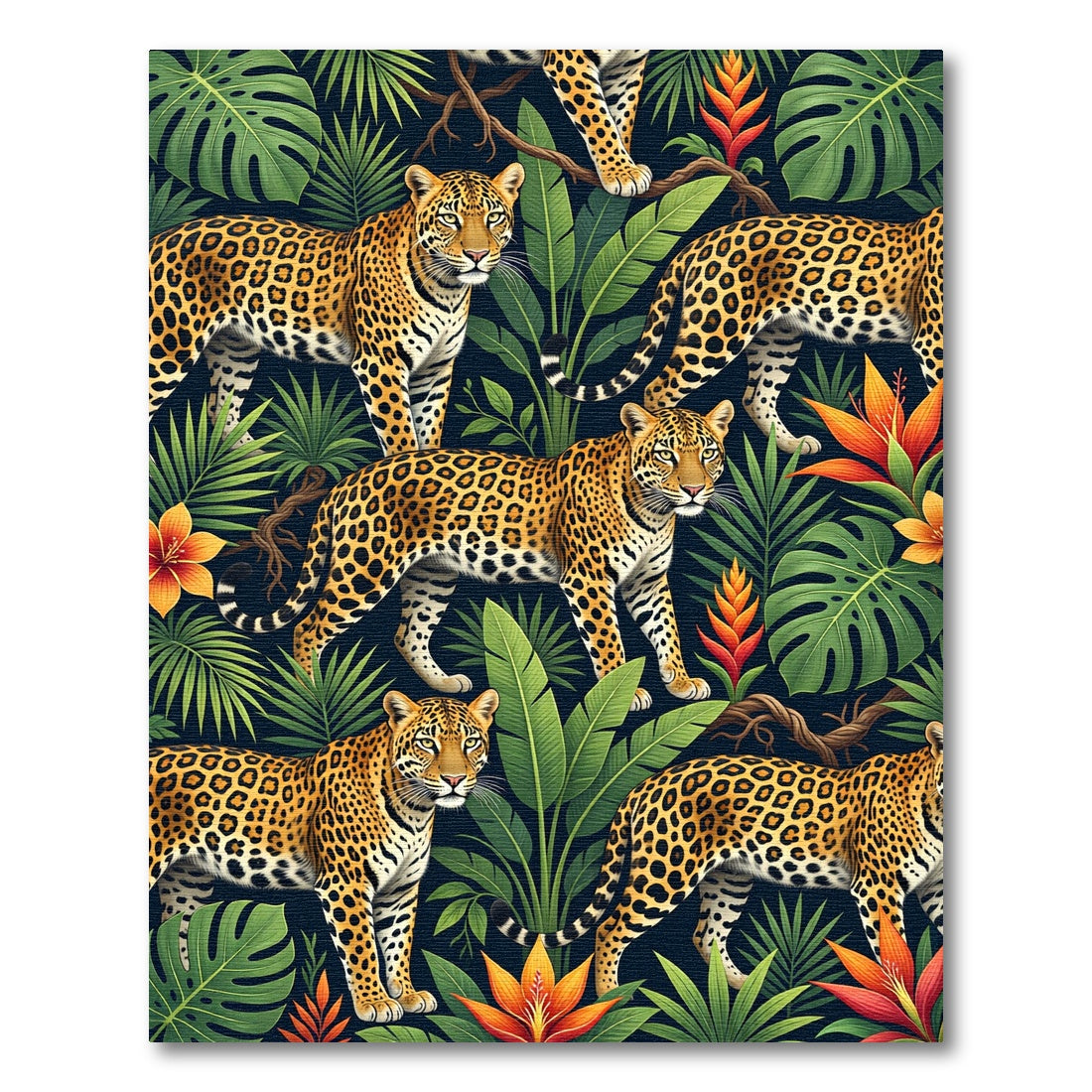 Vibrant Leopard Jungle Botanical Repeat Rug