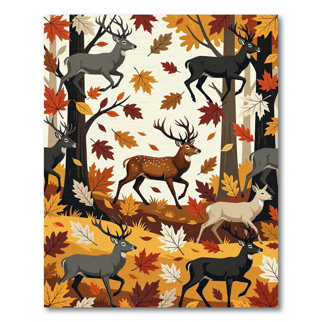 Autumn Forest Deer and Maple Foliage Rug