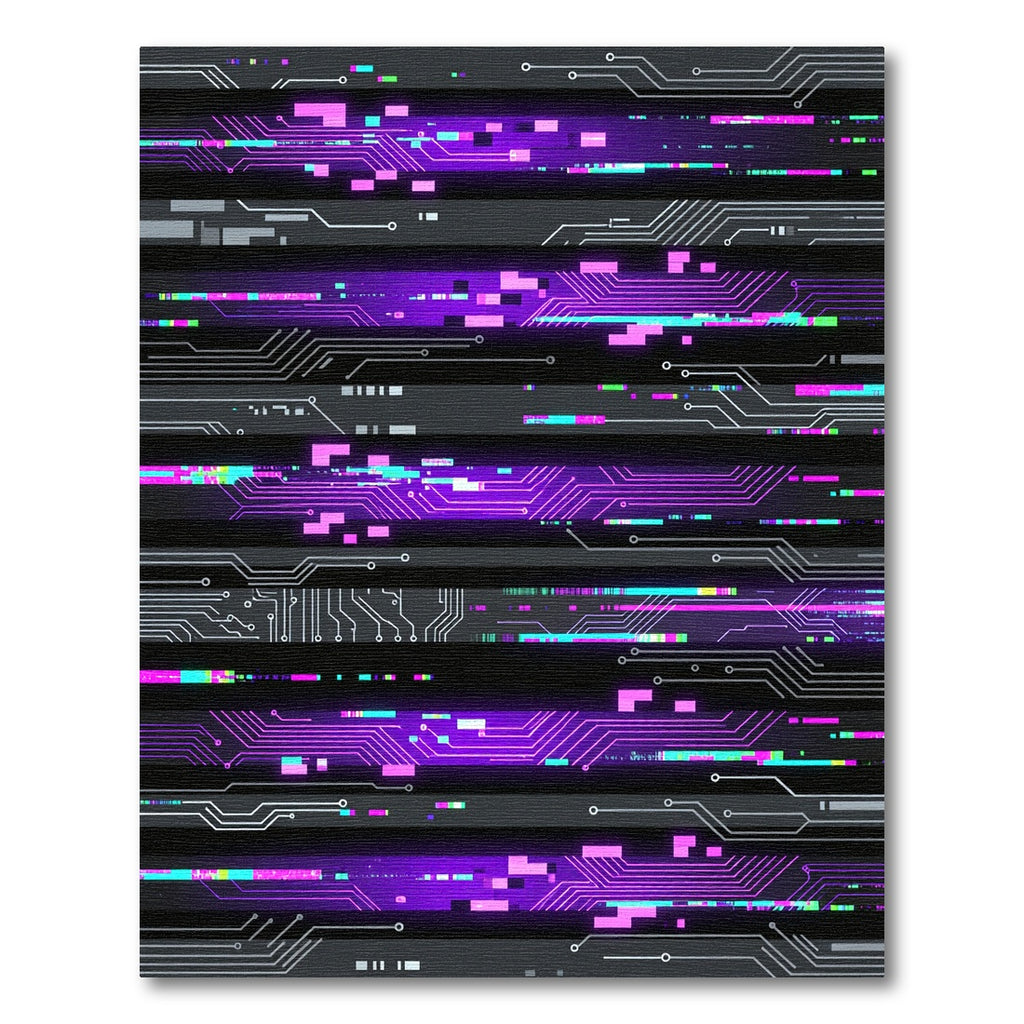 Neon Cyber Circuit Glitch Abstract Art Rug