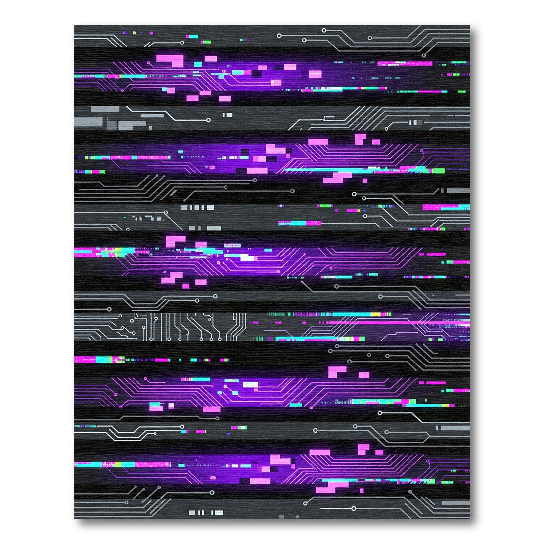 Neon Cyber Circuit Glitch Abstract Art Rug