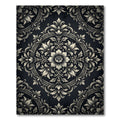 Elegant Charcoal Cream Floral Medallion Rug
