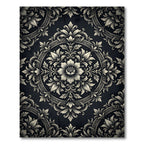 Elegant Charcoal Cream Floral Medallion Rug