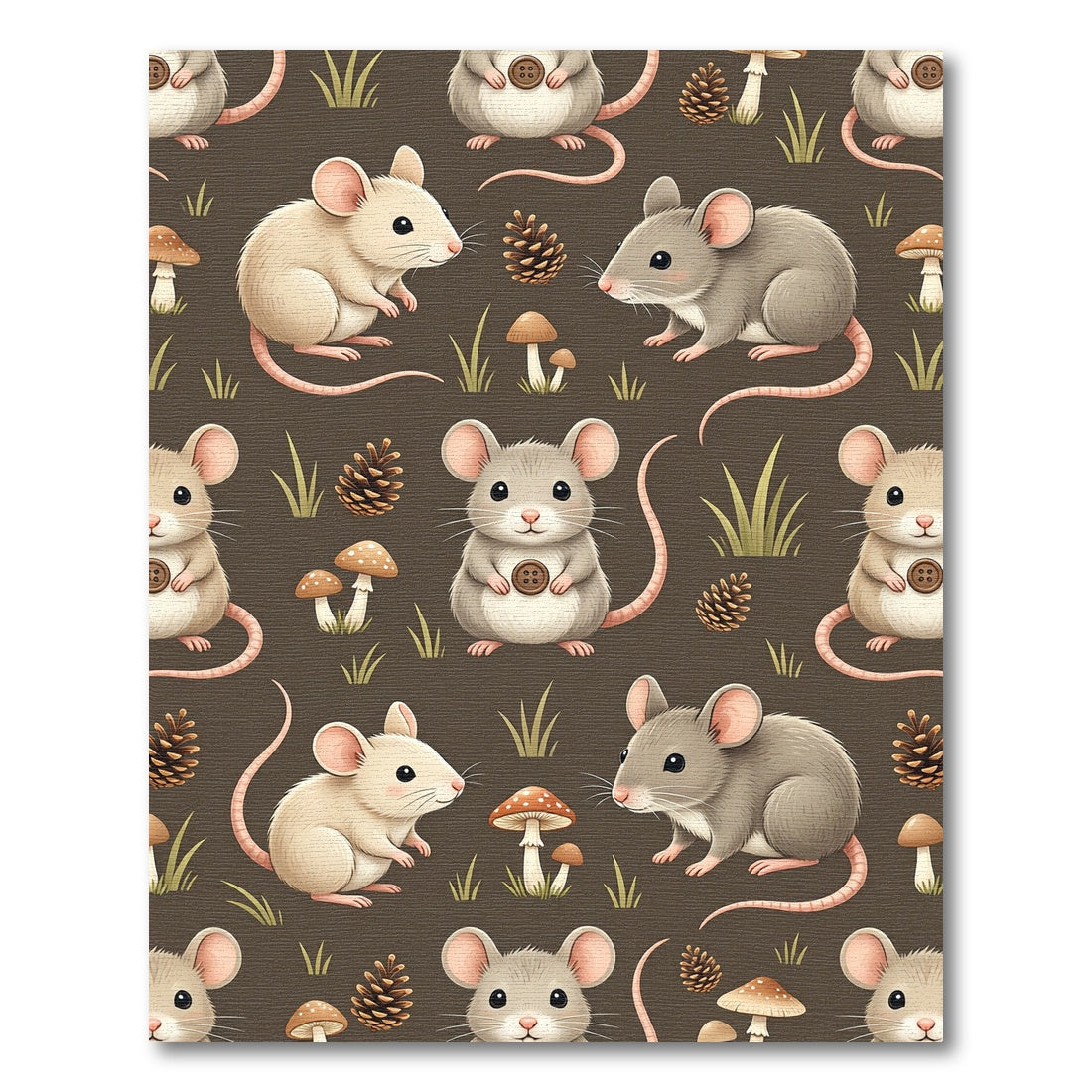 Whimsical Woodland Mouse with Pinecone Illustration Rug