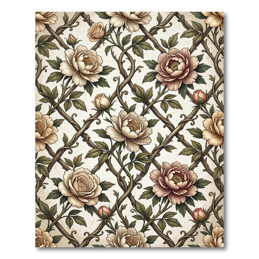 Vintage Floral Vine Lattice Rug