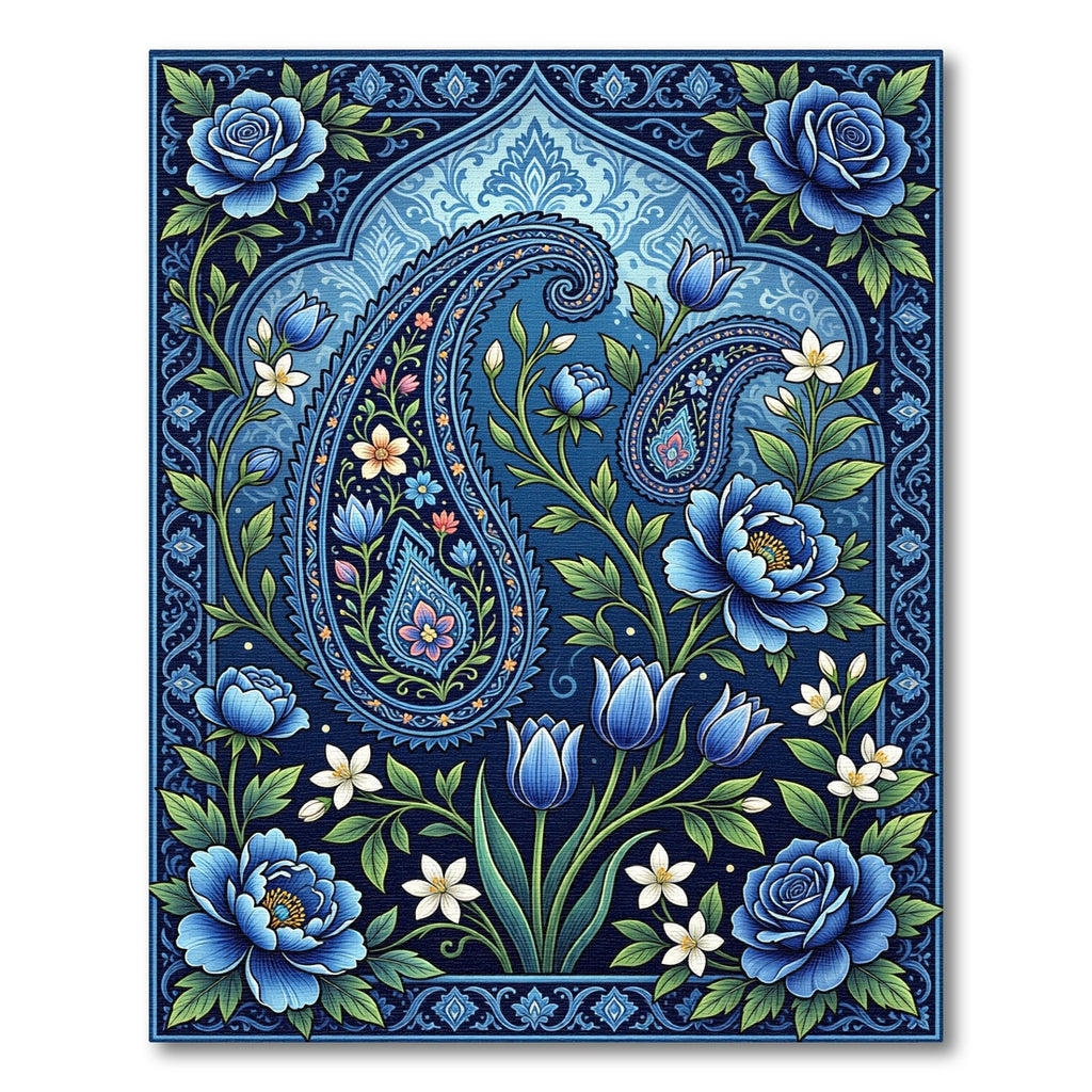Midnight Blue Floral Paisley Medallion Rug