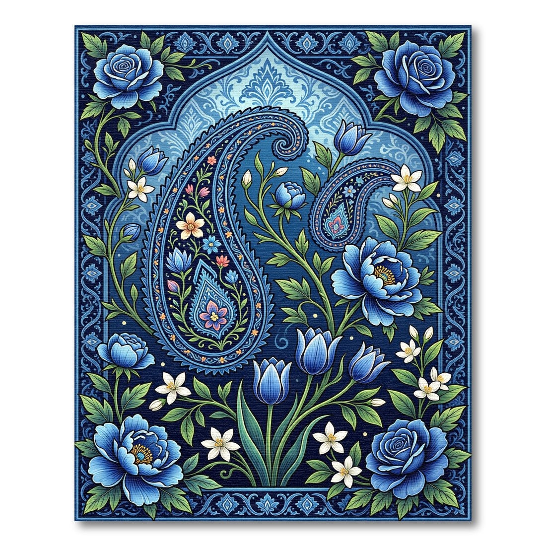 Midnight Blue Floral Paisley Medallion Rug
